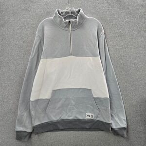 Under Armour Men Sweatshirt XL Gray Colorblock 1/2 Zip Loose Mock Neck Pocket